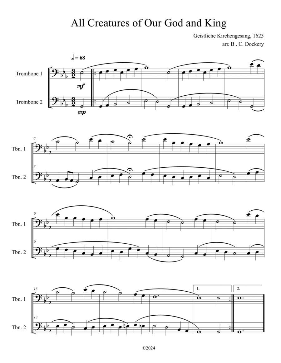 All Creatures of Our God and King (Trombone Duet) Trombone Duet scores gallery preview page 1