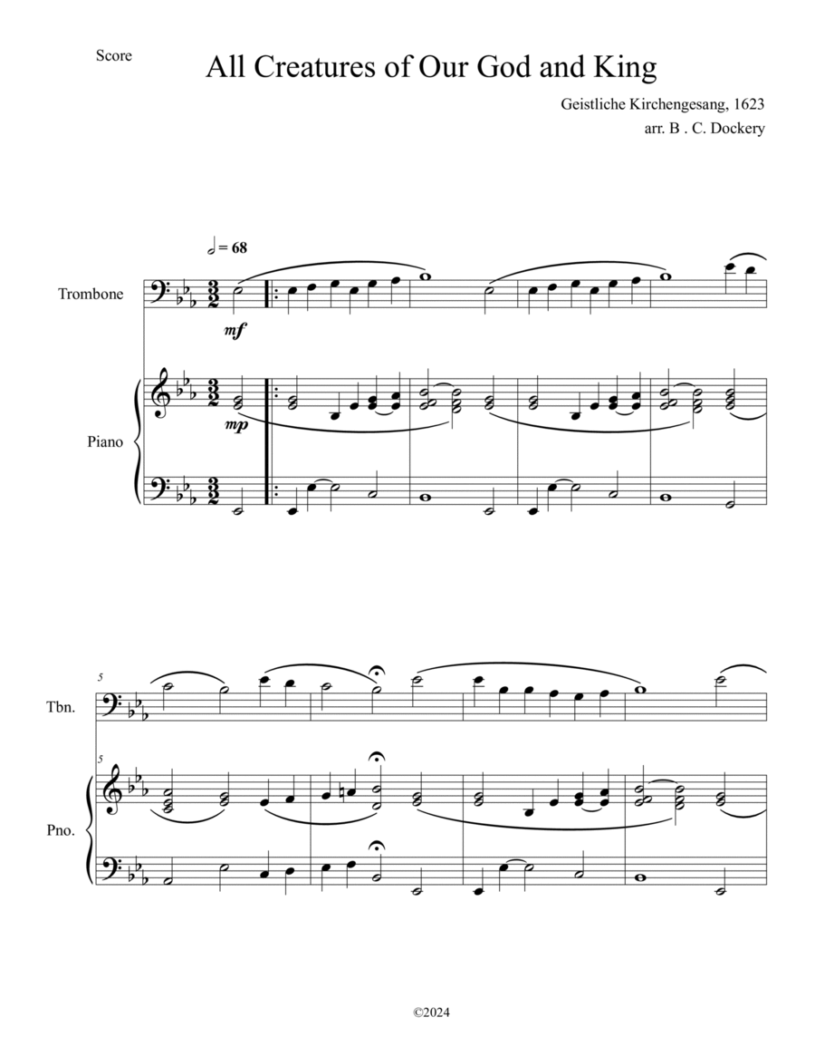 All Creatures of Our God and King (Trombone Solo with Piano Accompaniment) Piano scores gallery preview page 1