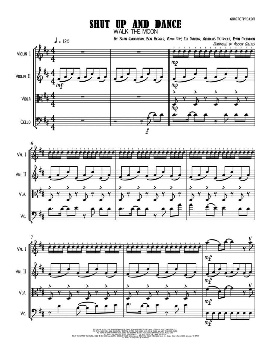 Shut Up And Dance String Quartet scores gallery preview page 1