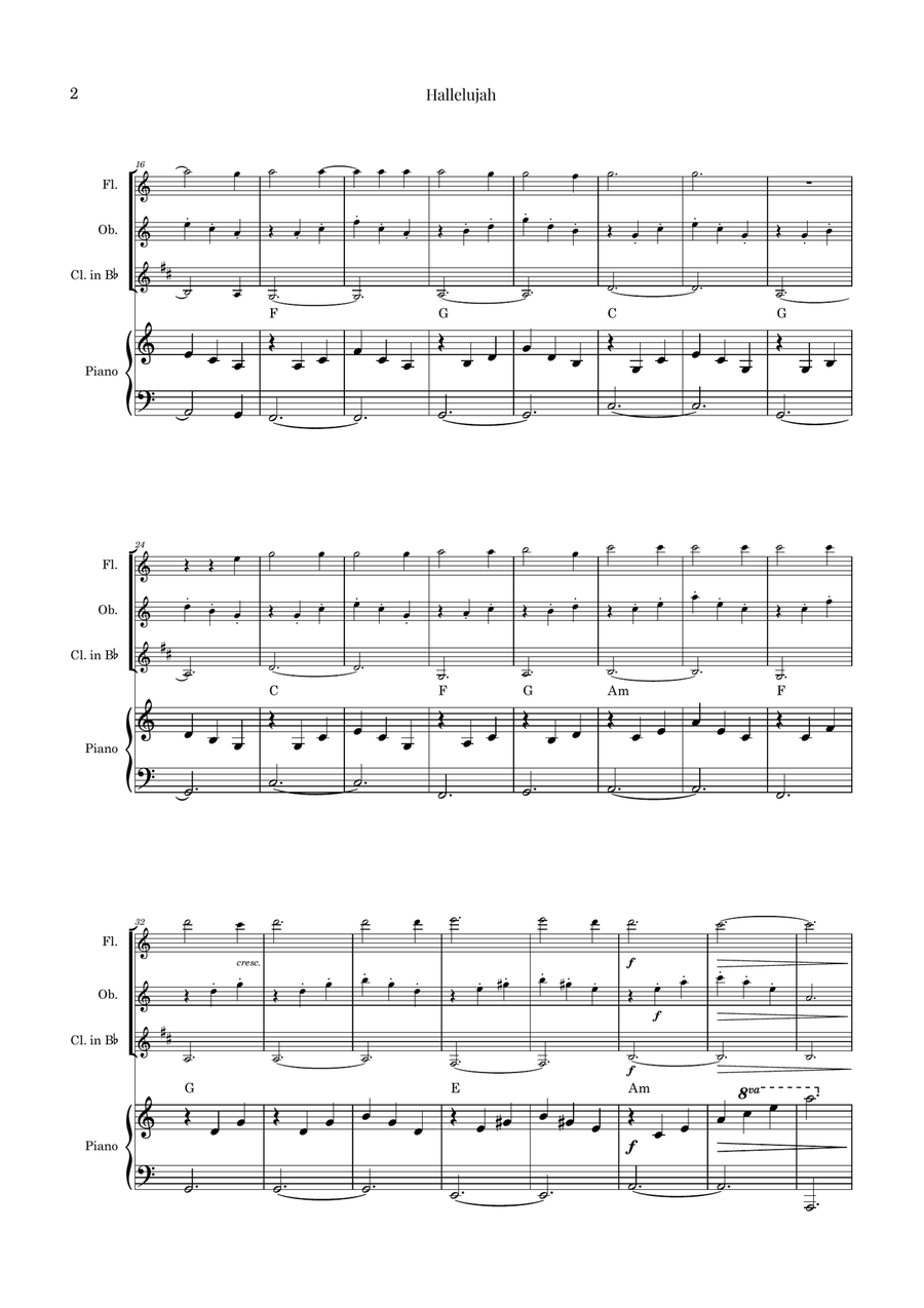 Hallelujah Woodwind Trio scores gallery preview page 2
