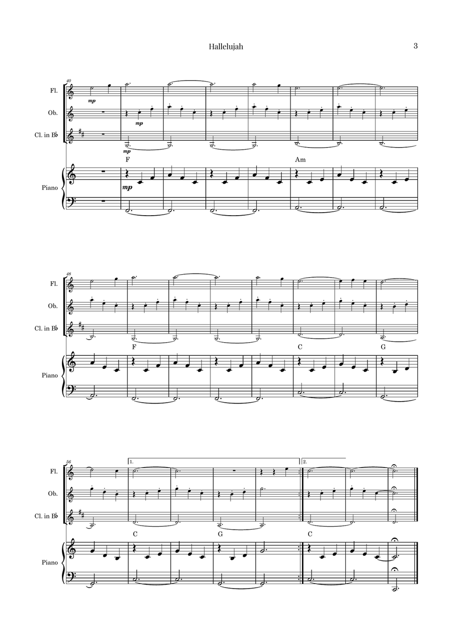 Hallelujah Woodwind Trio scores gallery preview page 3
