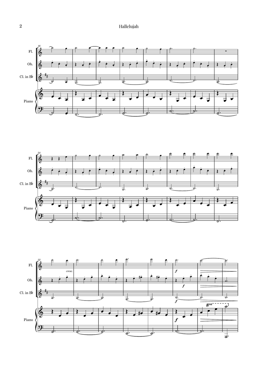 Hallelujah Woodwind Trio scores gallery preview page 2