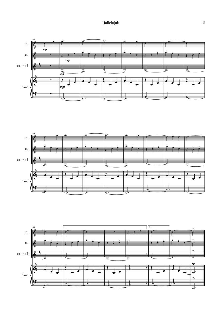 Hallelujah Woodwind Trio scores gallery preview page 3