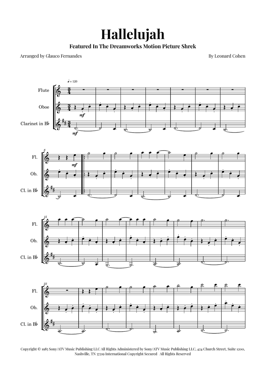 Hallelujah Woodwind Trio scores gallery preview page 1