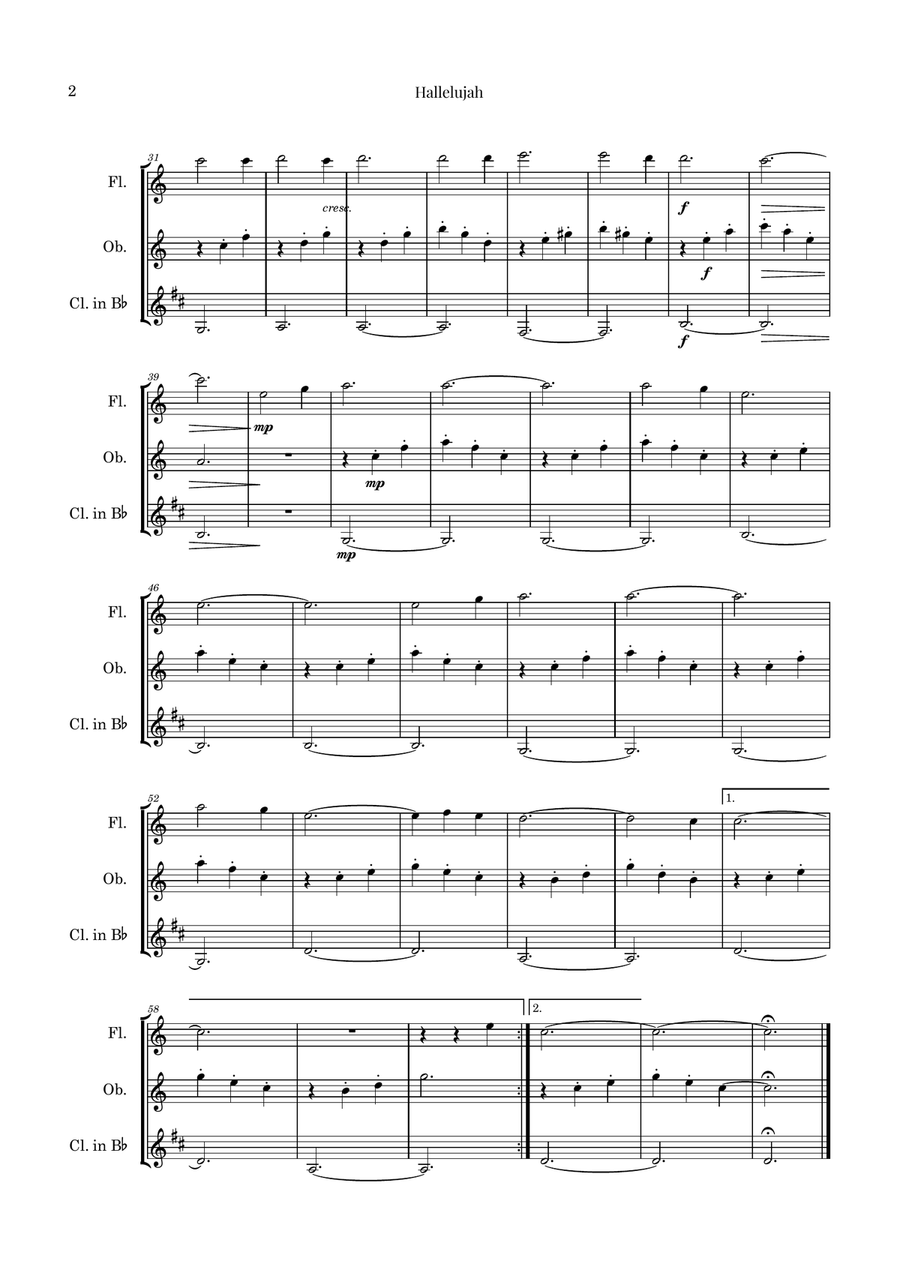 Hallelujah Woodwind Trio scores gallery preview page 2