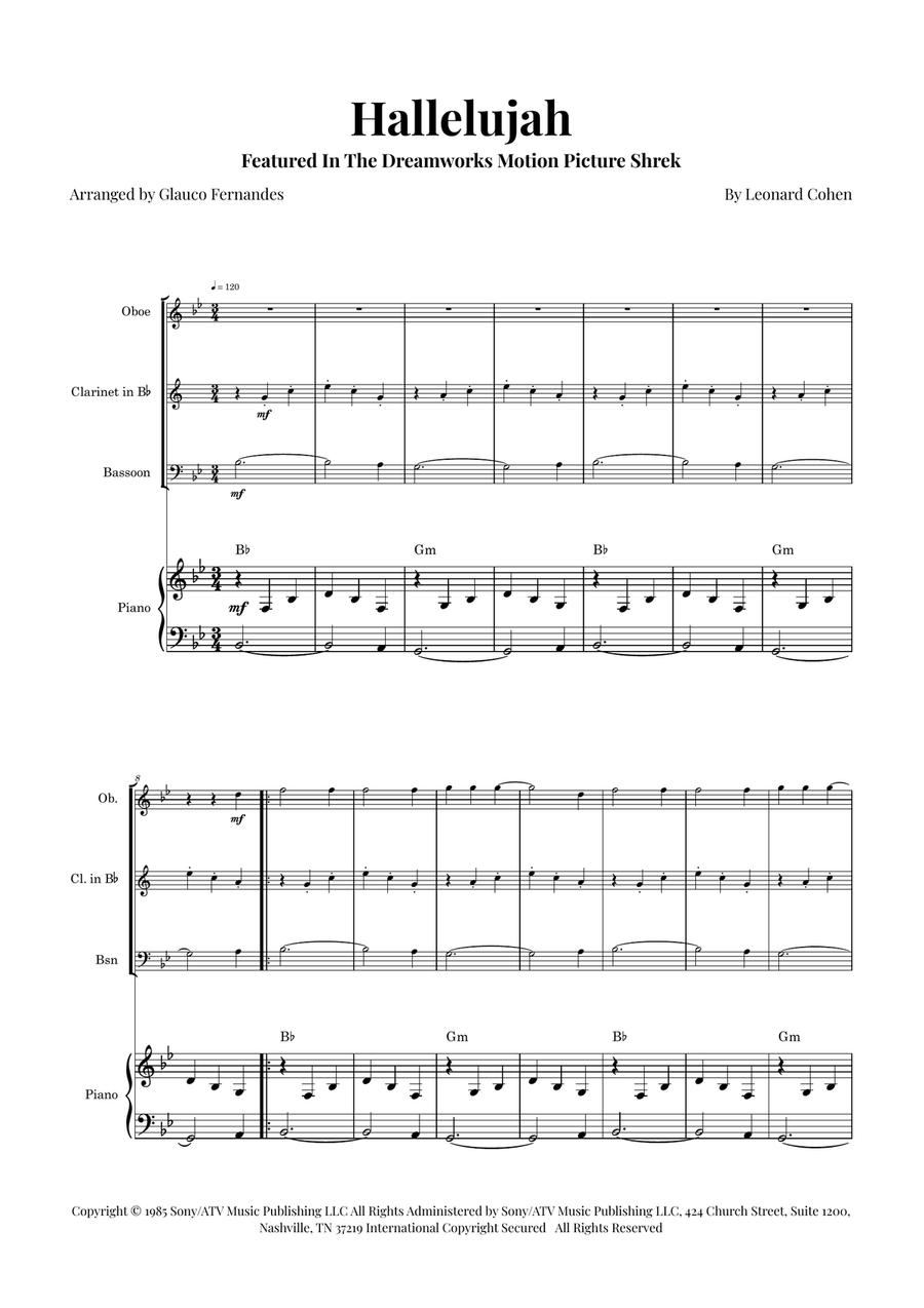 Hallelujah Woodwind Trio scores gallery preview page 1