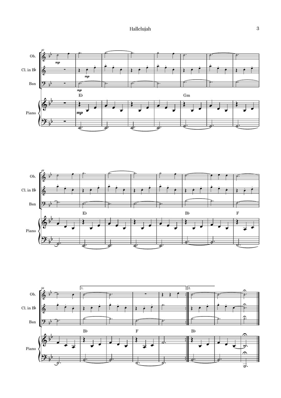 Hallelujah Woodwind Trio scores gallery preview page 3