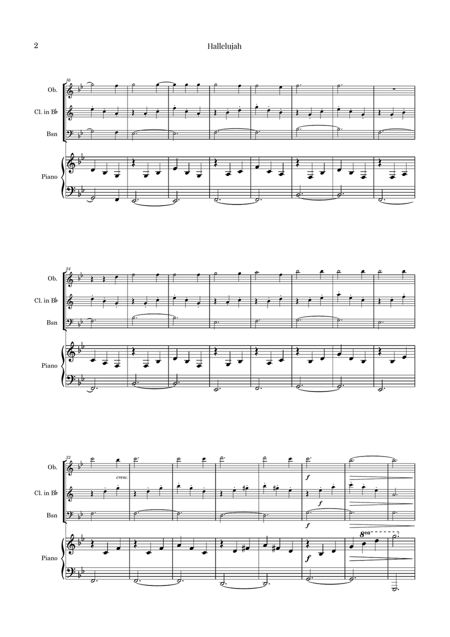 Hallelujah Woodwind Trio scores gallery preview page 2