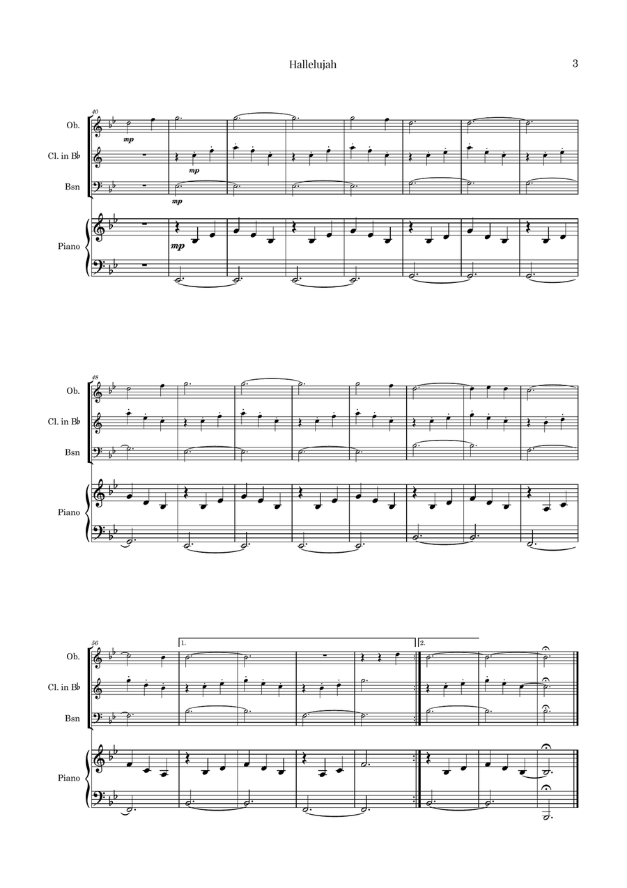 Hallelujah Woodwind Trio scores gallery preview page 3