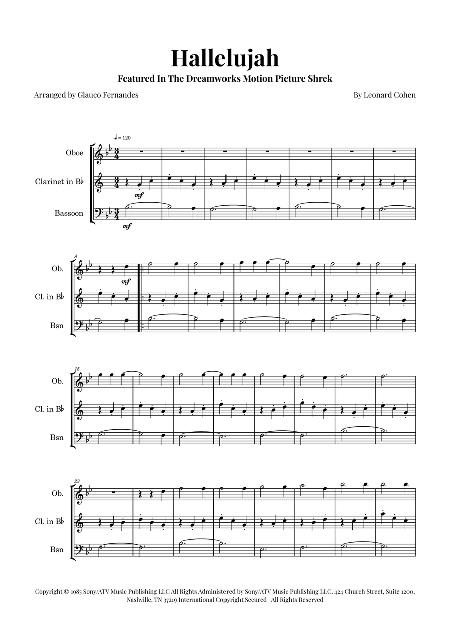 Hallelujah Woodwind Trio scores gallery preview page 1