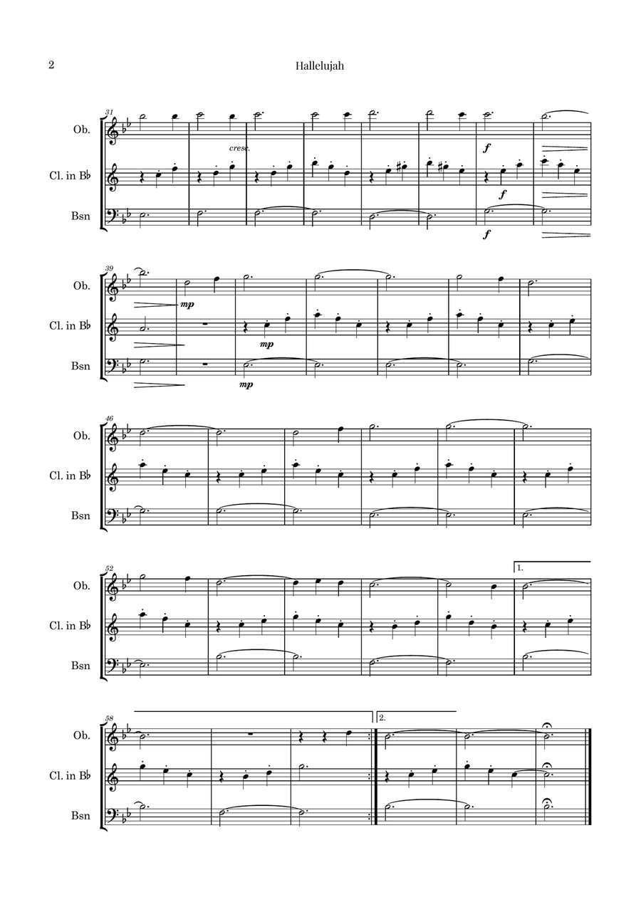 Hallelujah Woodwind Trio scores gallery preview page 2