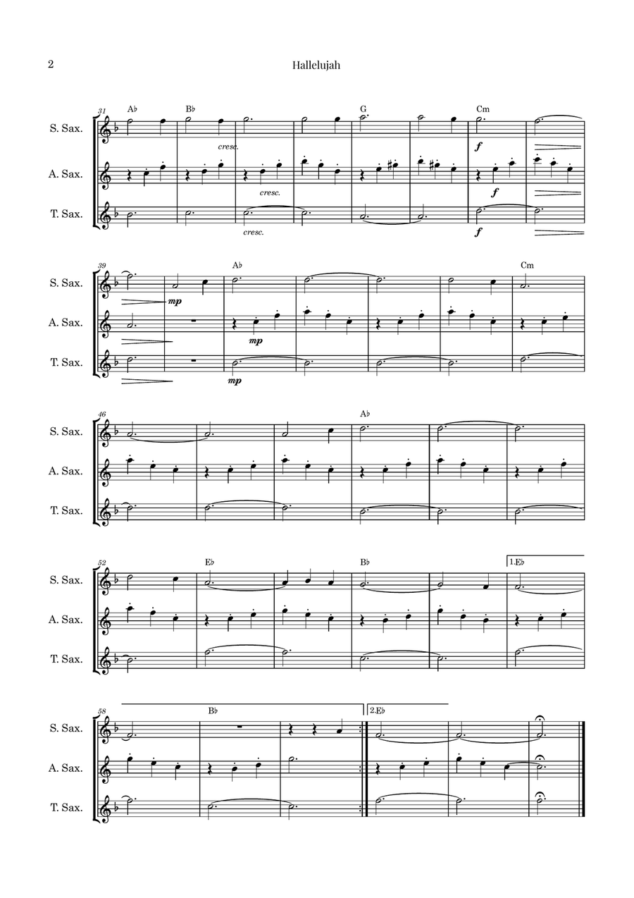 Hallelujah Woodwind Trio scores gallery preview page 2