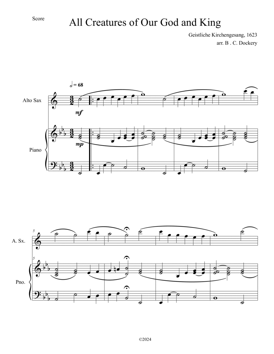 All Creatures of Our God and King (Alto Sax Solo with Piano Accompaniment) Alto Saxophone scores gallery preview page 1