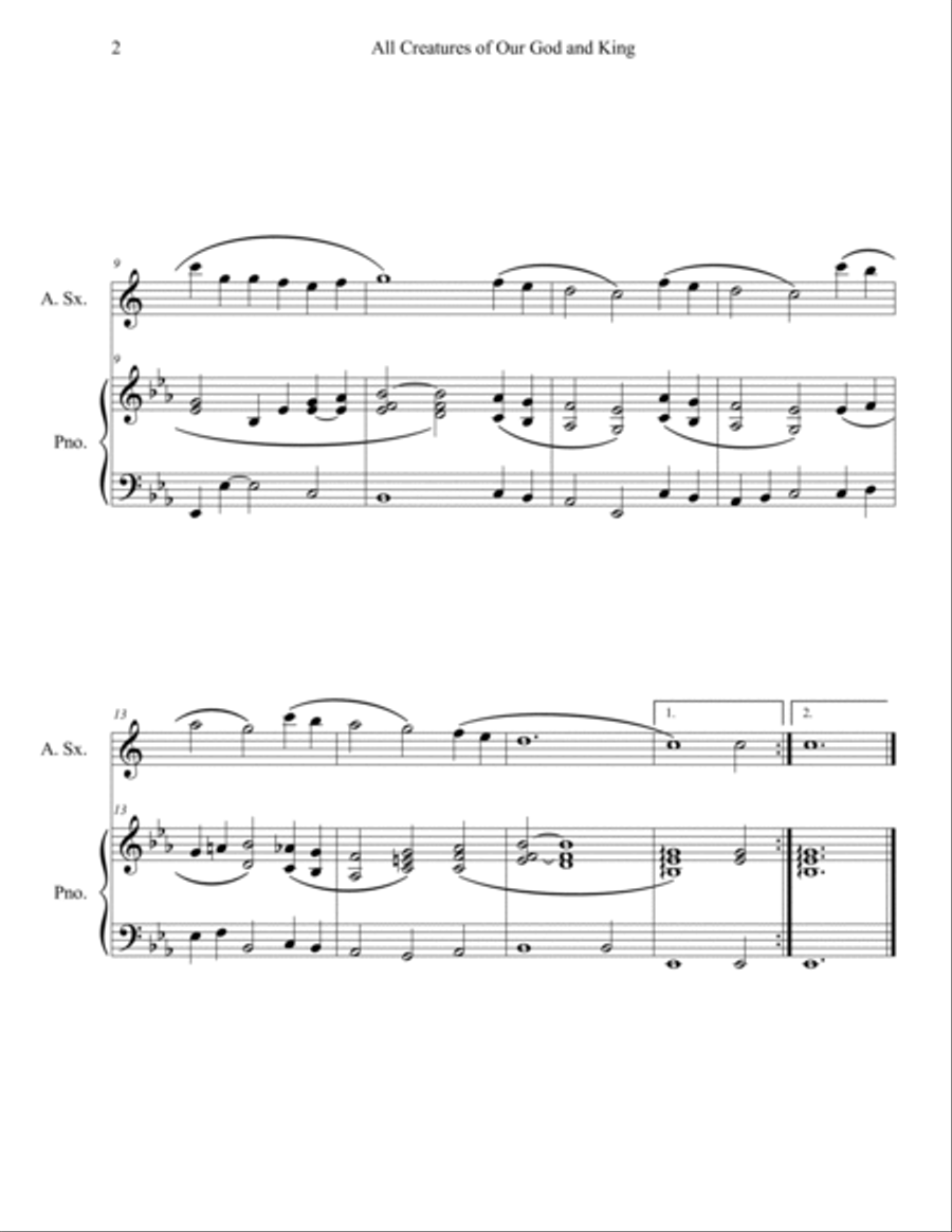All Creatures of Our God and King (Alto Sax Solo with Piano Accompaniment) Alto Saxophone scores gallery preview page 2