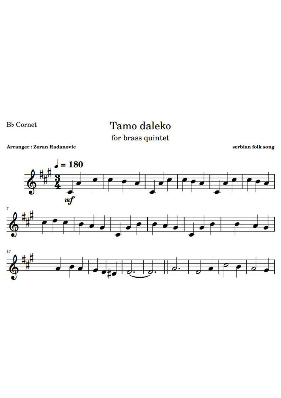 Tamo daleko - for brass quintet Brass Quintet scores gallery preview page 2