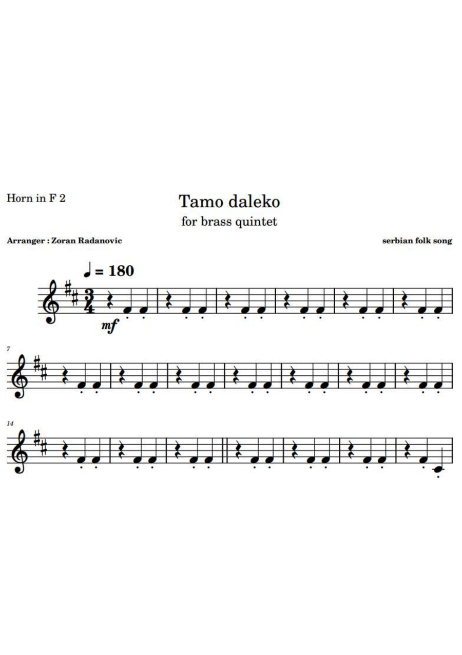 Tamo daleko - for brass quintet Brass Quintet scores gallery preview page 4