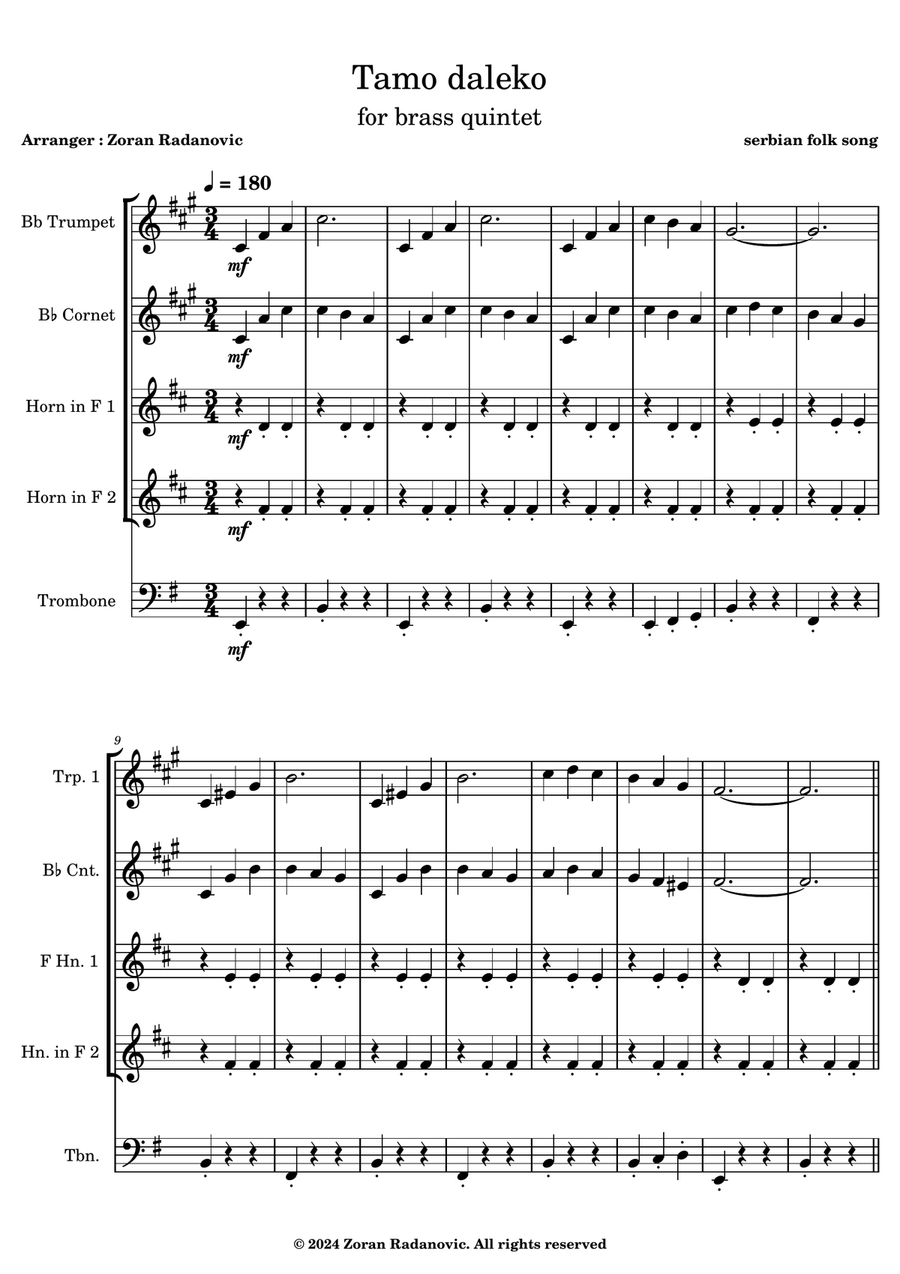 Tamo daleko - for brass quintet Brass Quintet scores gallery preview page 6