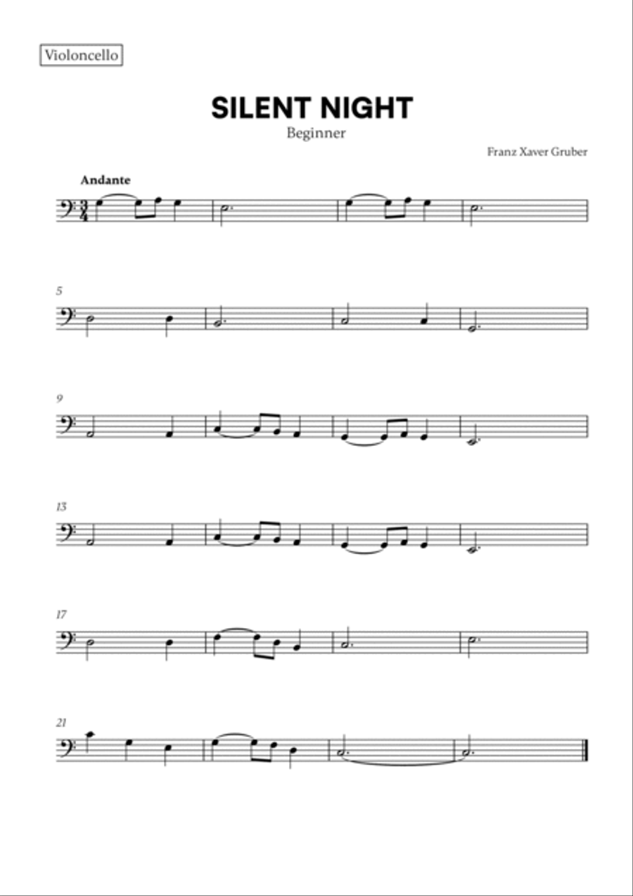 Franz Xaver Gruber - Silent Night (Beginner) (for Cello and Viola) String Duet scores gallery preview page 2