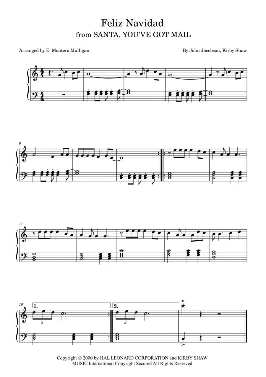 Feliz Navidad Easy Piano scores gallery preview page 1
