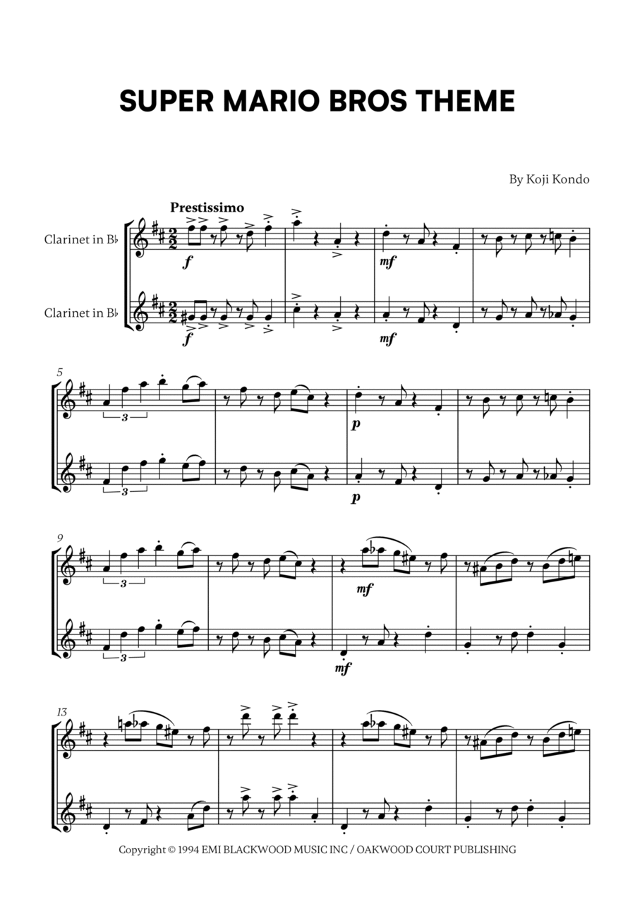 Super Mario Bros Theme Clarinet Duet scores gallery preview page 1