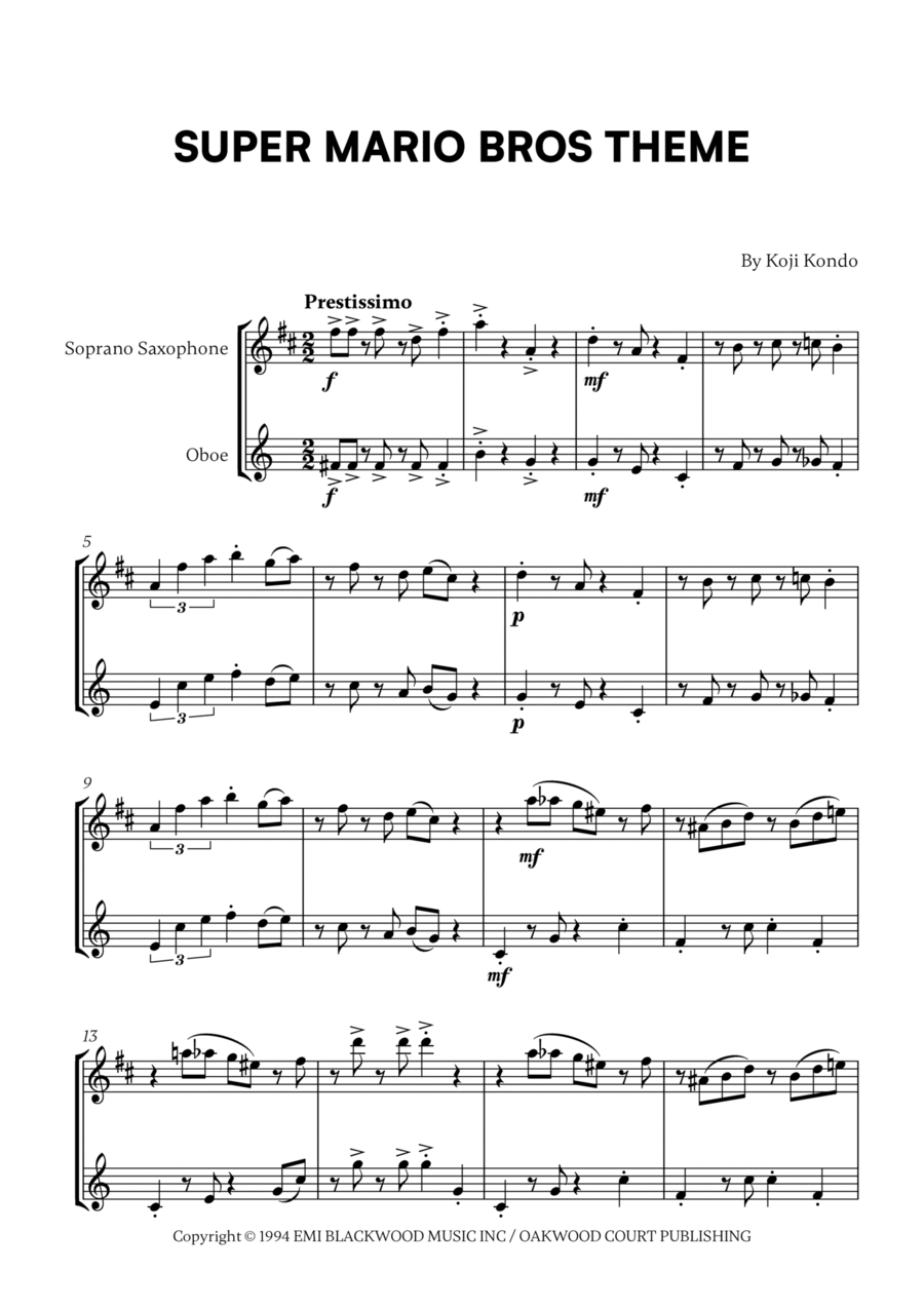Super Mario Bros Theme Woodwind Duet scores gallery preview page 1