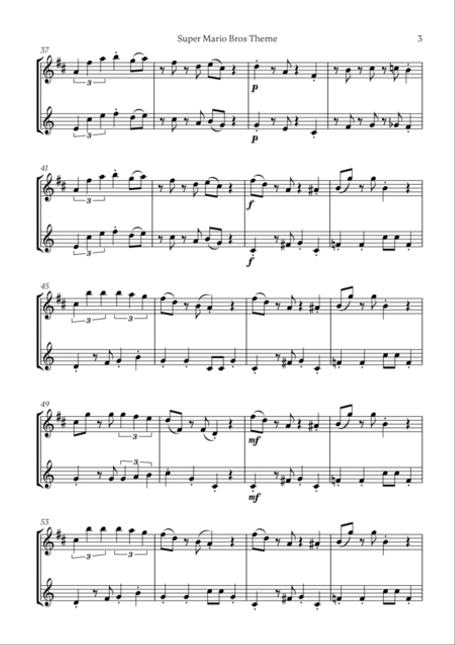 Super Mario Bros Theme Woodwind Duet scores gallery preview page 3