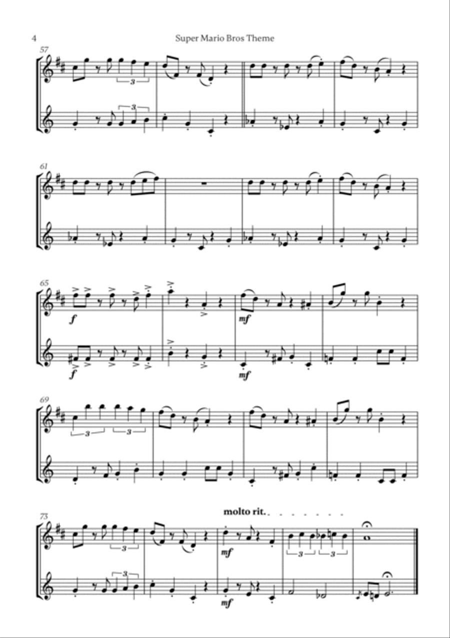 Super Mario Bros Theme Woodwind Duet scores gallery preview page 4