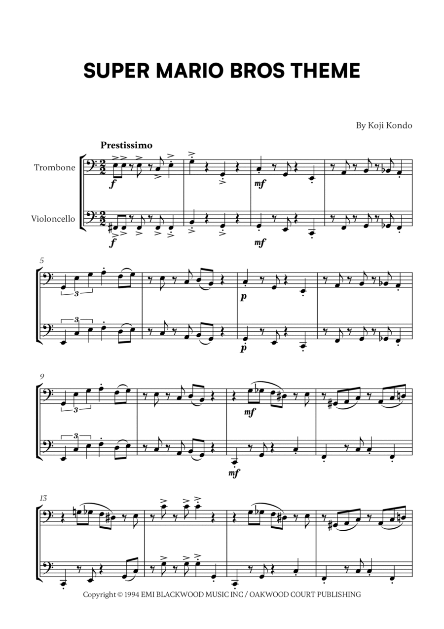 Super Mario Bros Theme Trombone Duet scores gallery preview page 1