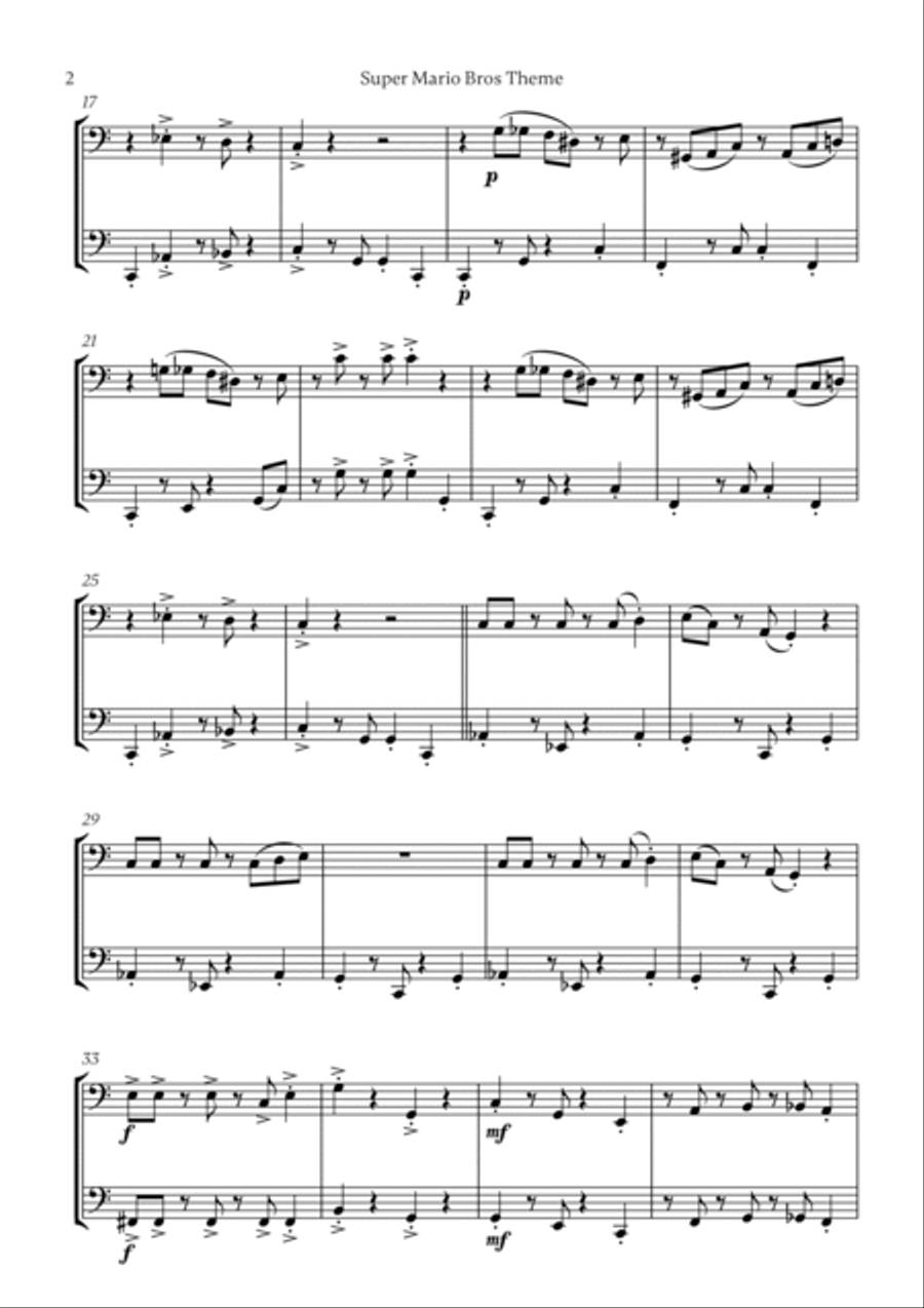 Super Mario Bros Theme Trombone Duet scores gallery preview page 2