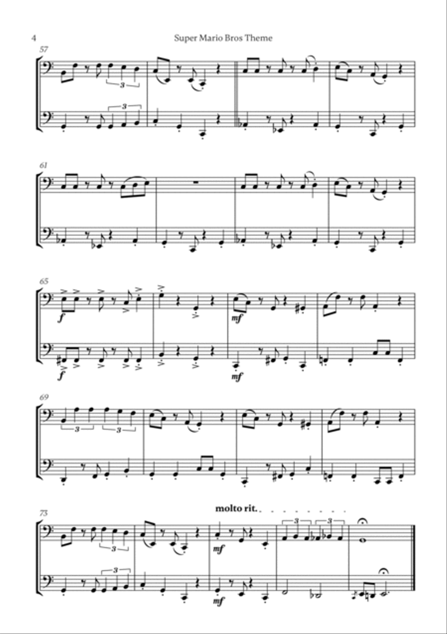 Super Mario Bros Theme Trombone Duet scores gallery preview page 4