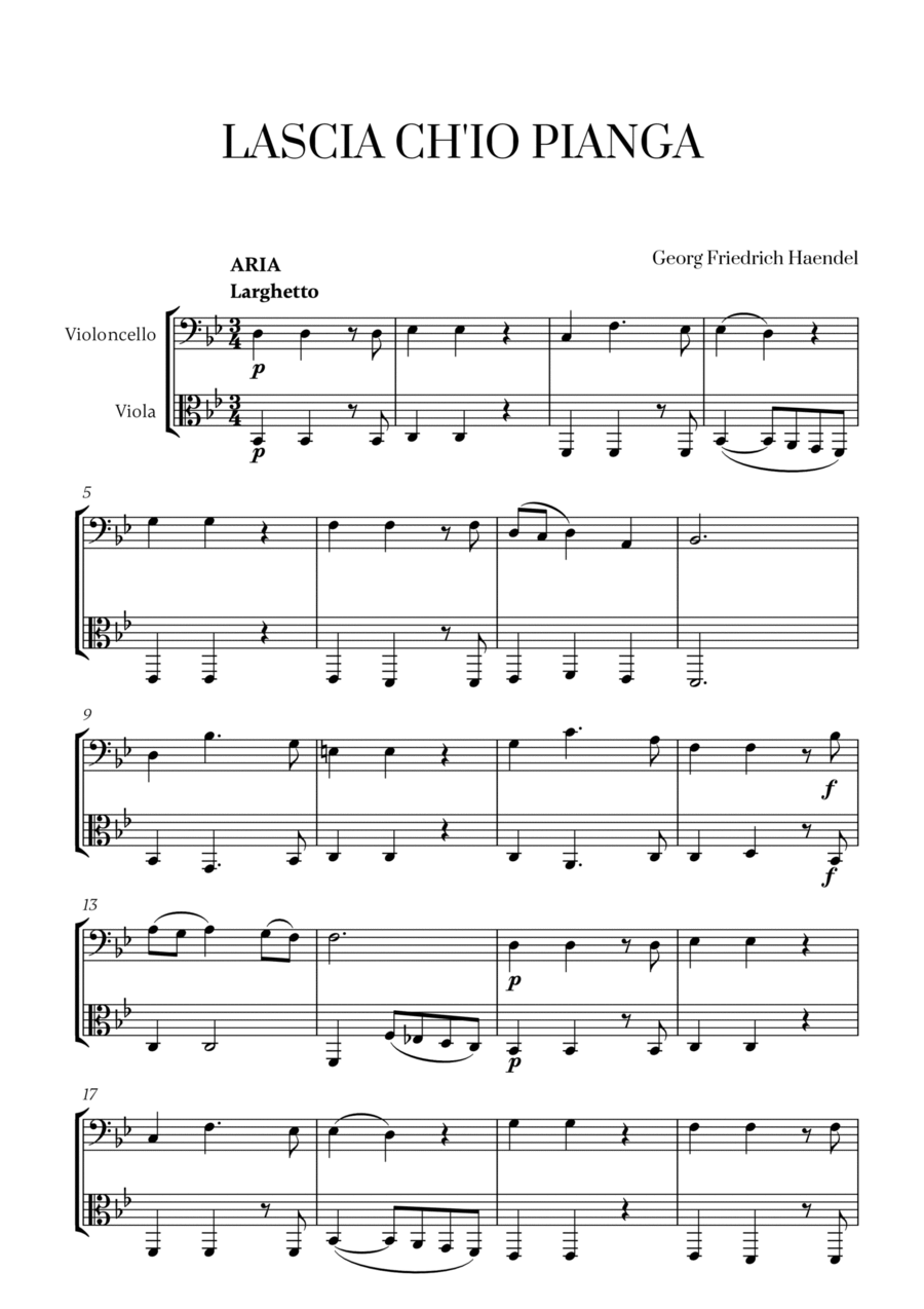 G. F. Haendel - Lascia ch'io pianga (for Cello and Viola) String Duet scores gallery preview page 1
