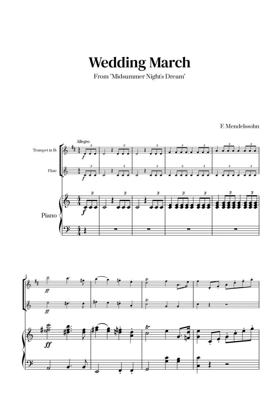 Felix Mendelssohn - Wedding March (C major) (for Trumpet and Flute) Flute scores gallery preview page 1