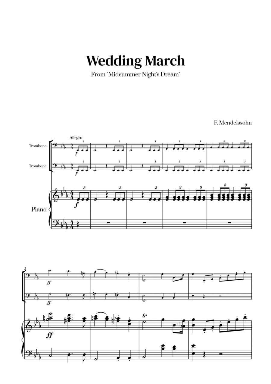 Felix Mendelssohn - Wedding March (E-flat major) (for Trombone Duet) Trombone Duet scores gallery preview page 1