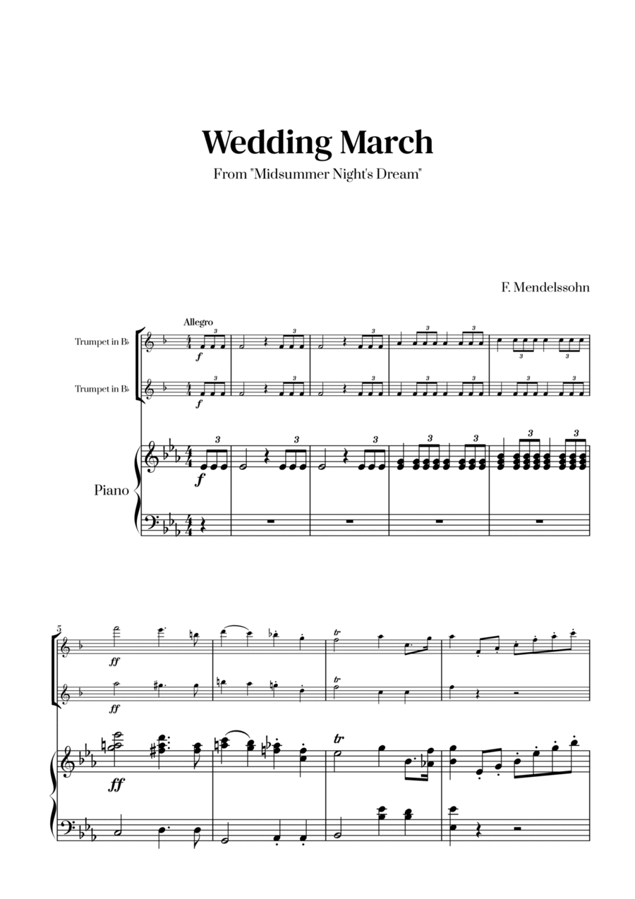 Felix Mendelssohn - Wedding March (E-flat major) (for Trumpet Duet) Trumpet Duet scores gallery preview page 1