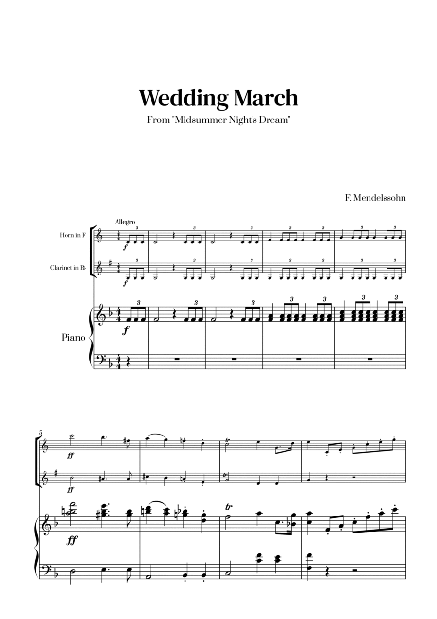 Felix Mendelssohn - Wedding March (F major) (for French Horn and Clarinet) Woodwind Duet scores gallery preview page 1
