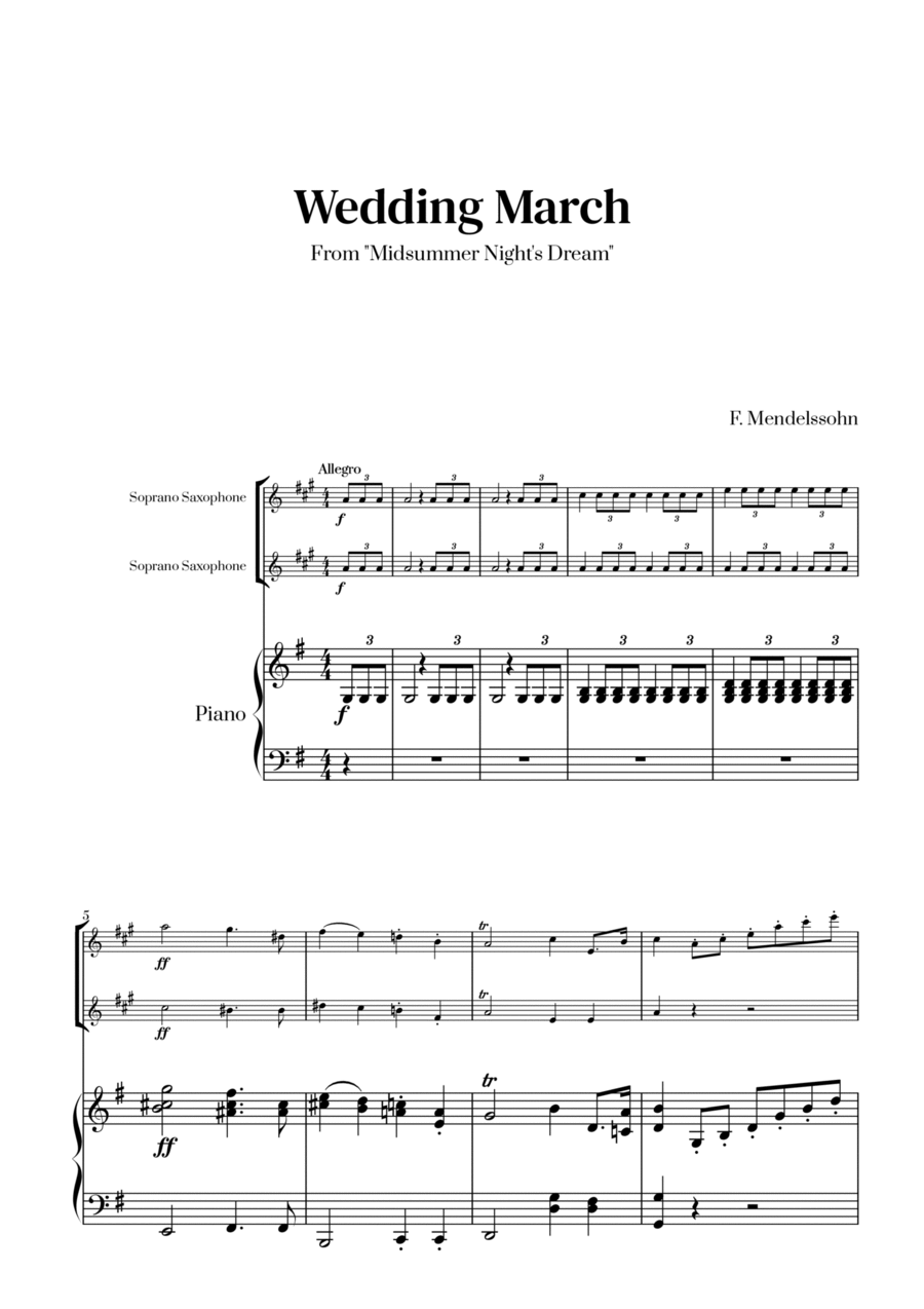 Felix Mendelssohn - Wedding March (G major) (for Soprano Saxophone Duet) Woodwind Duet scores gallery preview page 1