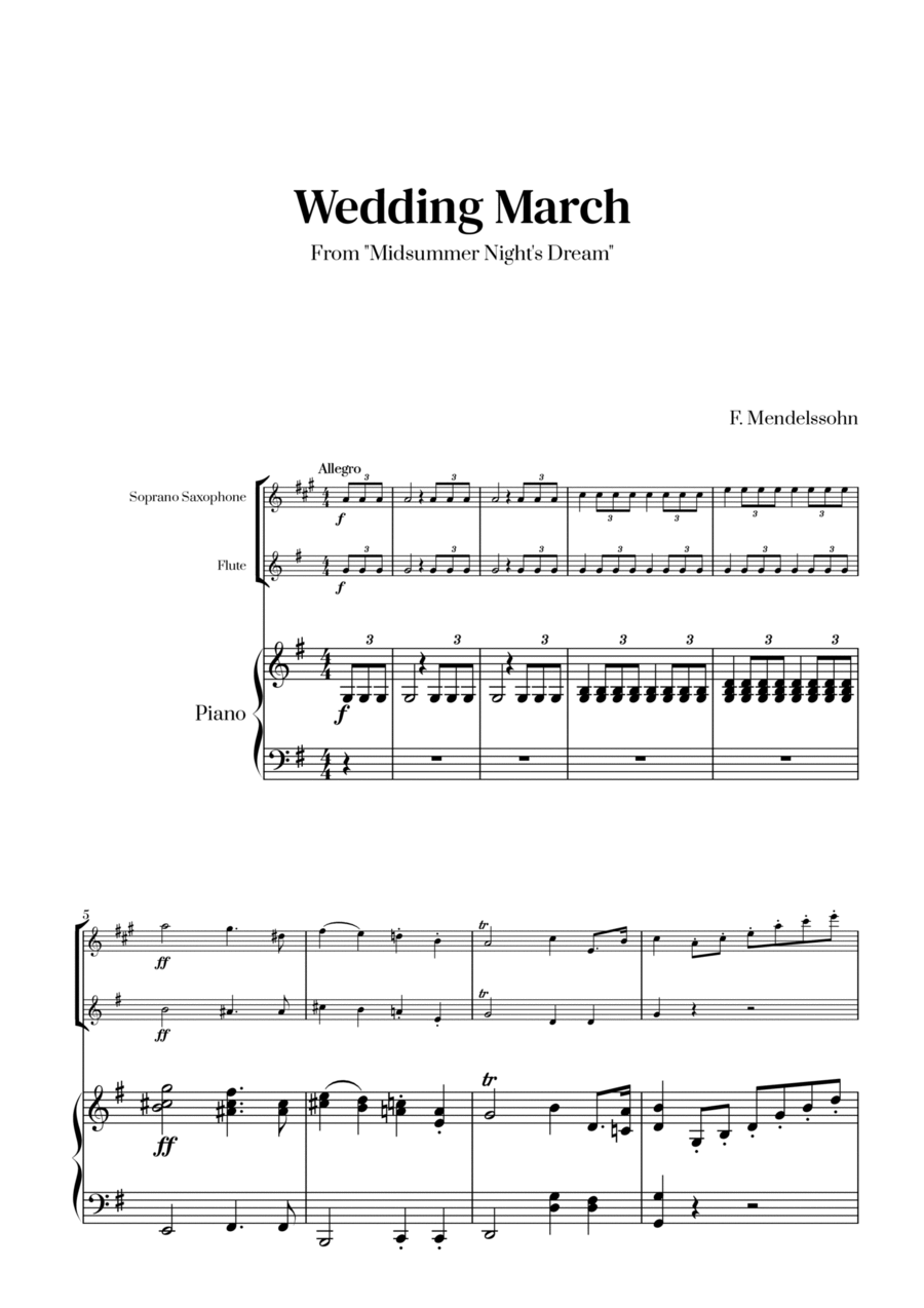 Felix Mendelssohn - Wedding March (G major) (for Soprano Saxophone and Flute) Woodwind Duet scores gallery preview page 1