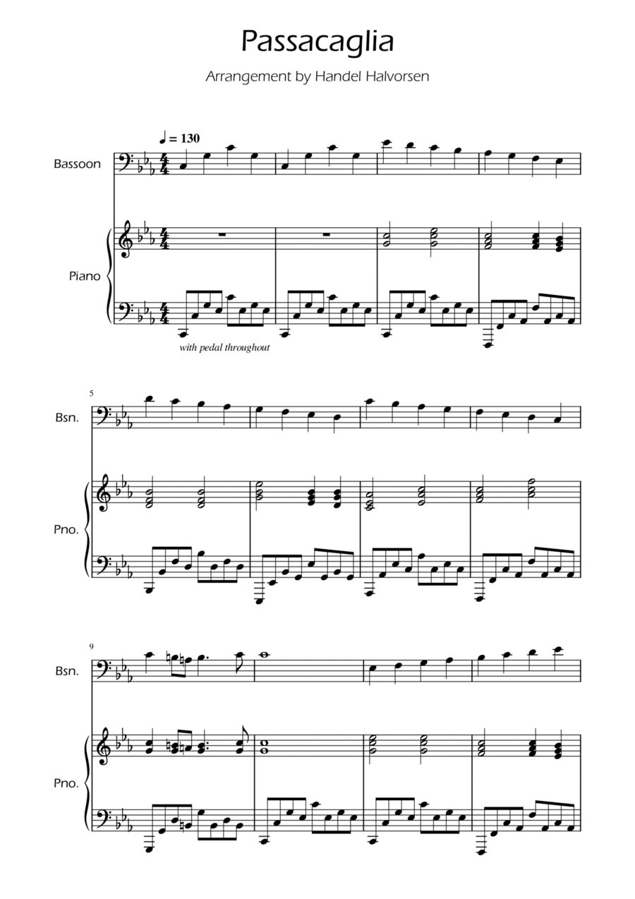 Passacaglia - Handel/Halvorsen - Easy Bassoon Solo w/ Piano Chamber Music scores gallery preview page 1