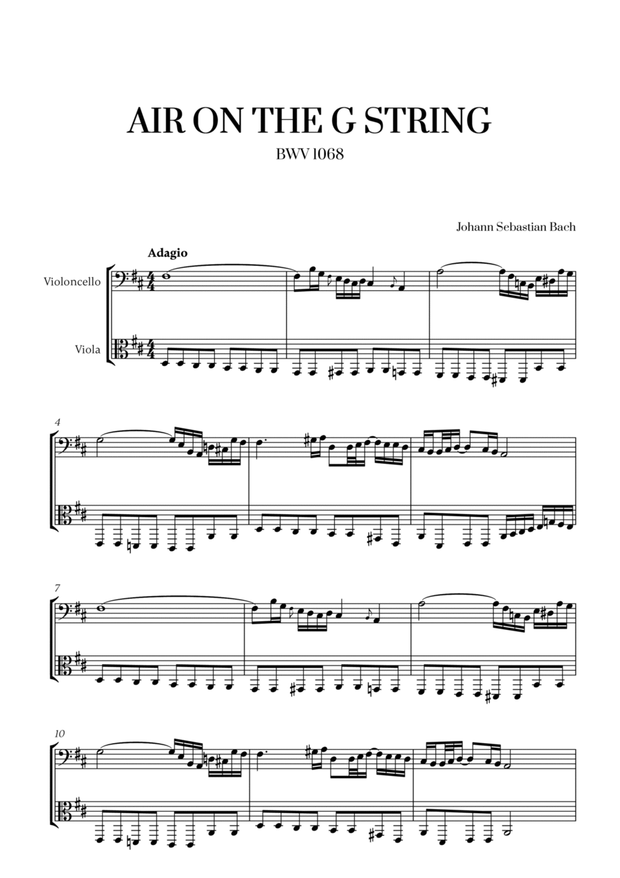 Johann Sebastian Bach - Air on the G String (for Cello and Viola) String Duet scores gallery preview page 1