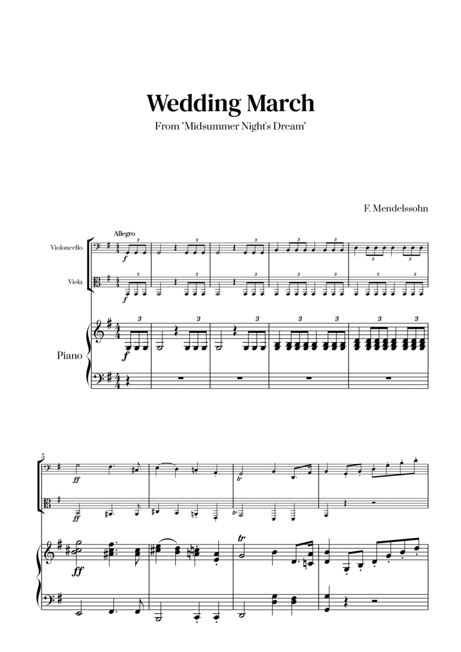 Felix Mendelssohn - Wedding March (G major) (for Cello and Viola) String Duet scores gallery preview page 1