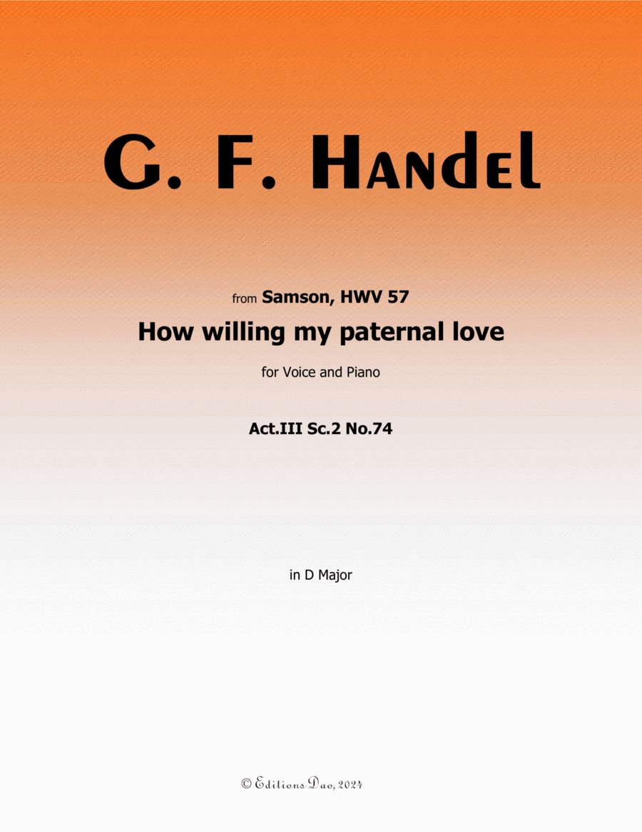 How willing my paternal love, by Handel, in D Major Voice scores gallery preview page 1