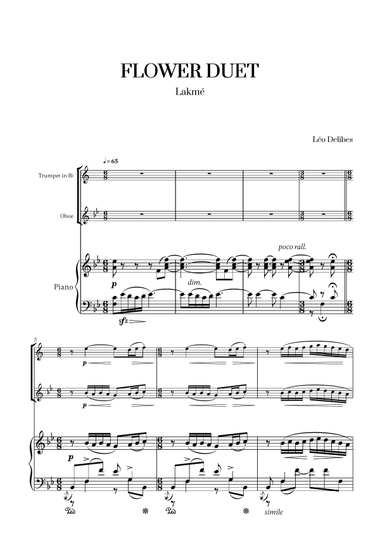 Léo Délibes - Flower Duet (Bb Major) (for Trumpet, Oboe and Piano)