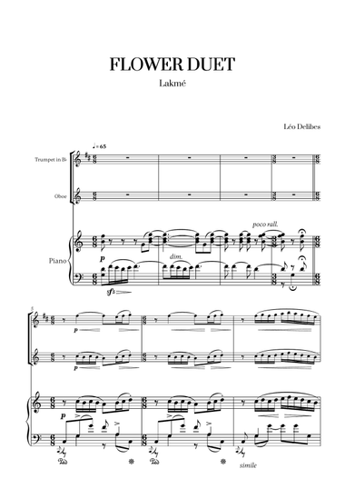 Léo Délibes - Flower Duet (C Major) (for Trumpet, Oboe and Piano)