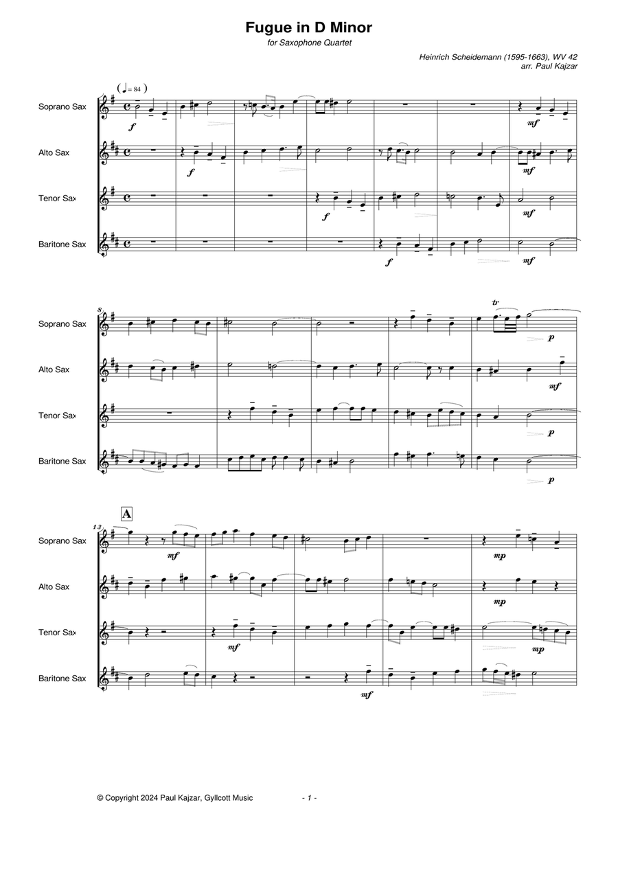 Fugue in D Minor, WV 42 (Saxophone Quartet) Saxophone Quartet scores gallery preview page 3