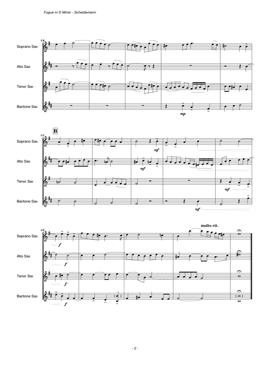 Fugue in D Minor, WV 42 (Saxophone Quartet) Saxophone Quartet scores gallery preview page 4