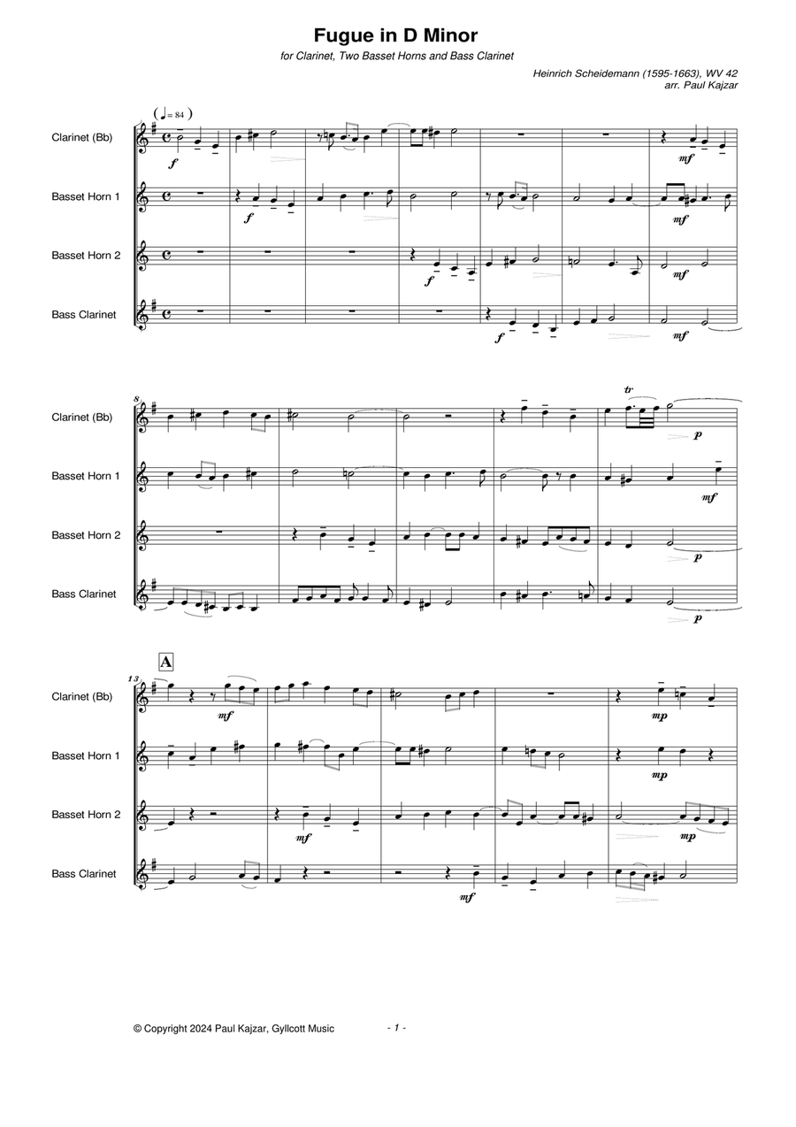 Fugue in D Minor, WV 42 (Clarinet, Two Basset Horns and Bass Clarinet) Woodwind Quartet scores gallery preview page 3