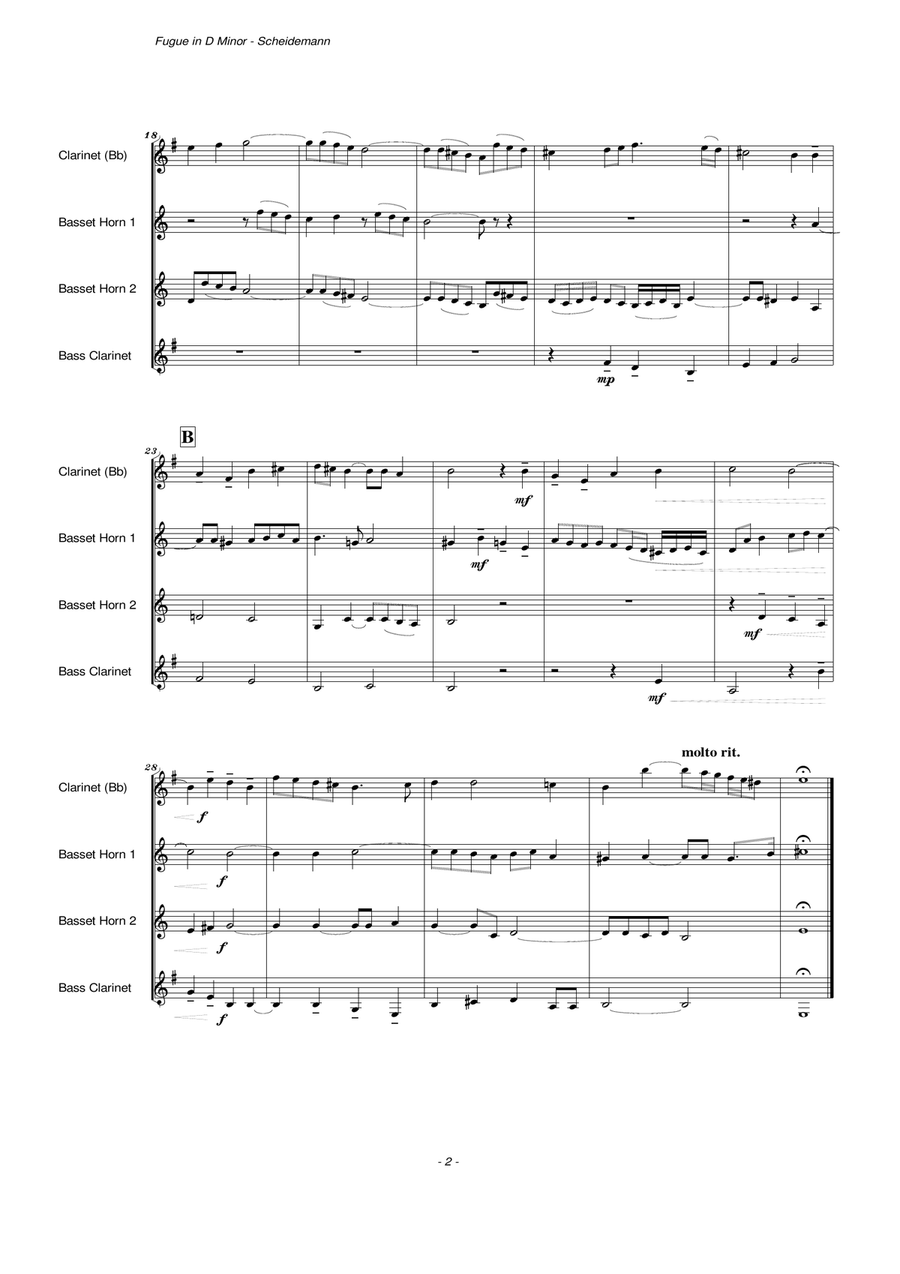 Fugue in D Minor, WV 42 (Clarinet, Two Basset Horns and Bass Clarinet) Woodwind Quartet scores gallery preview page 4