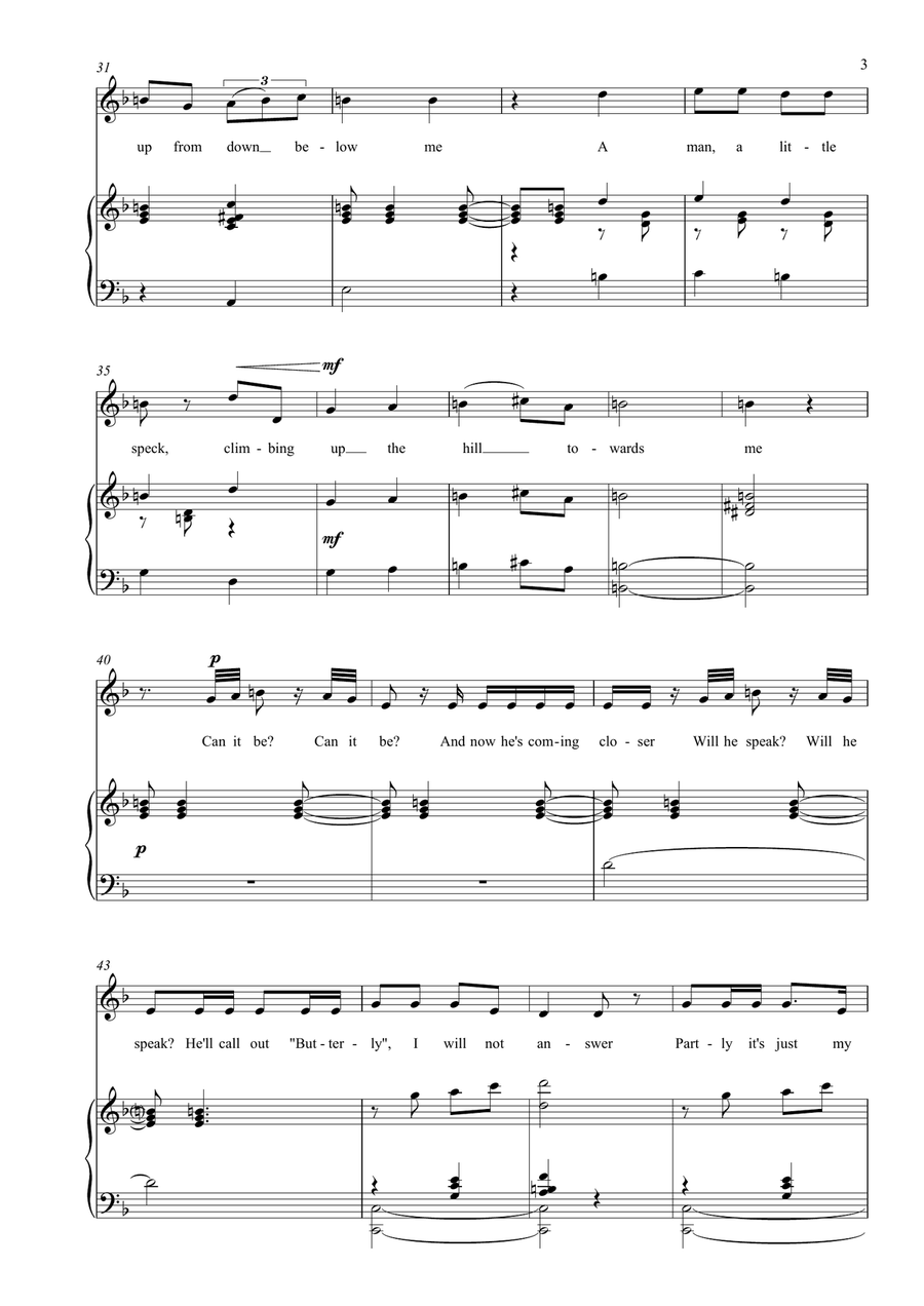 One Fine Day ('Un Bel Di Vedremo') - Madam Butterfly - Soprano (lower) Piano, Vocal scores gallery preview page 3