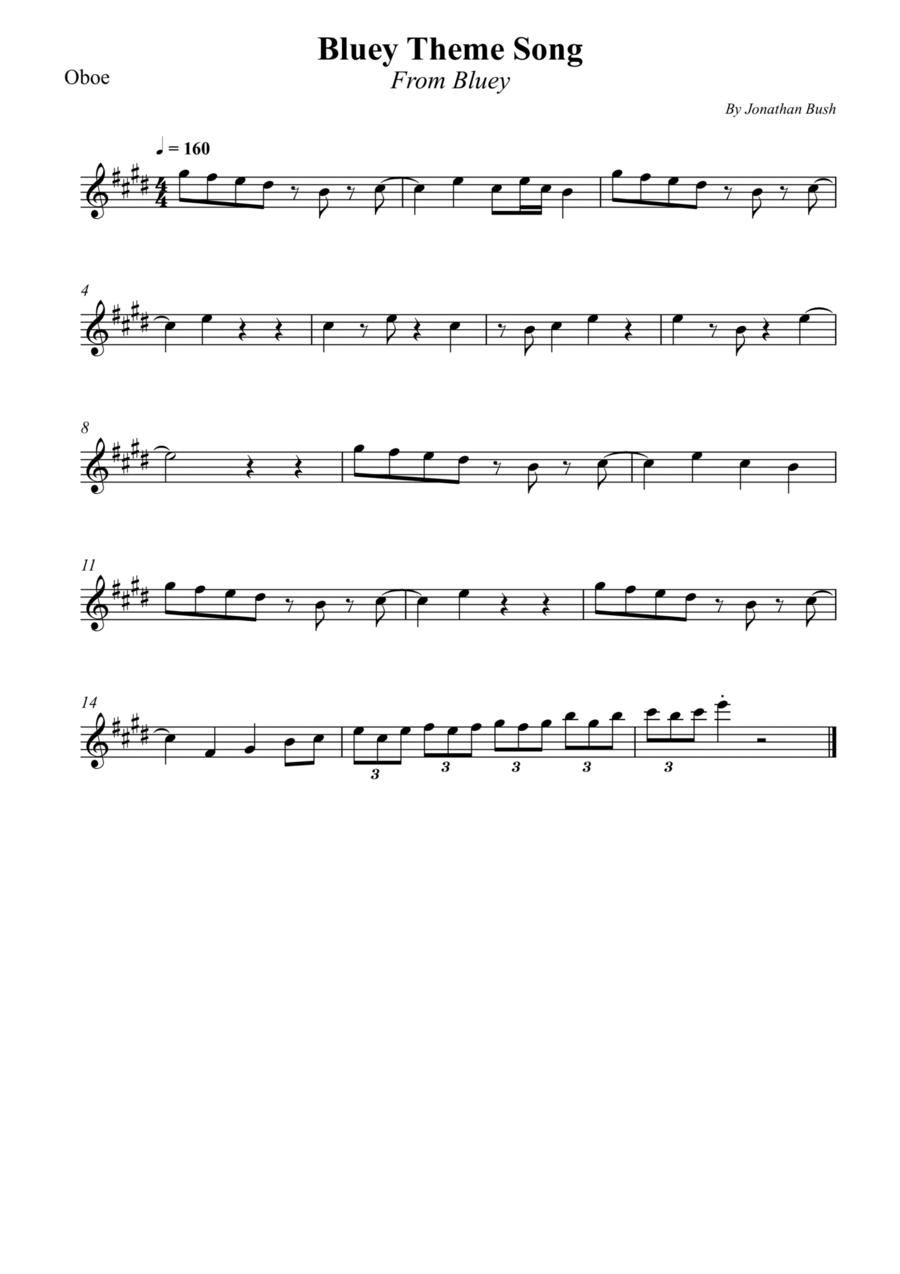 Bluey Theme Song Oboe Solo scores gallery preview page 1
