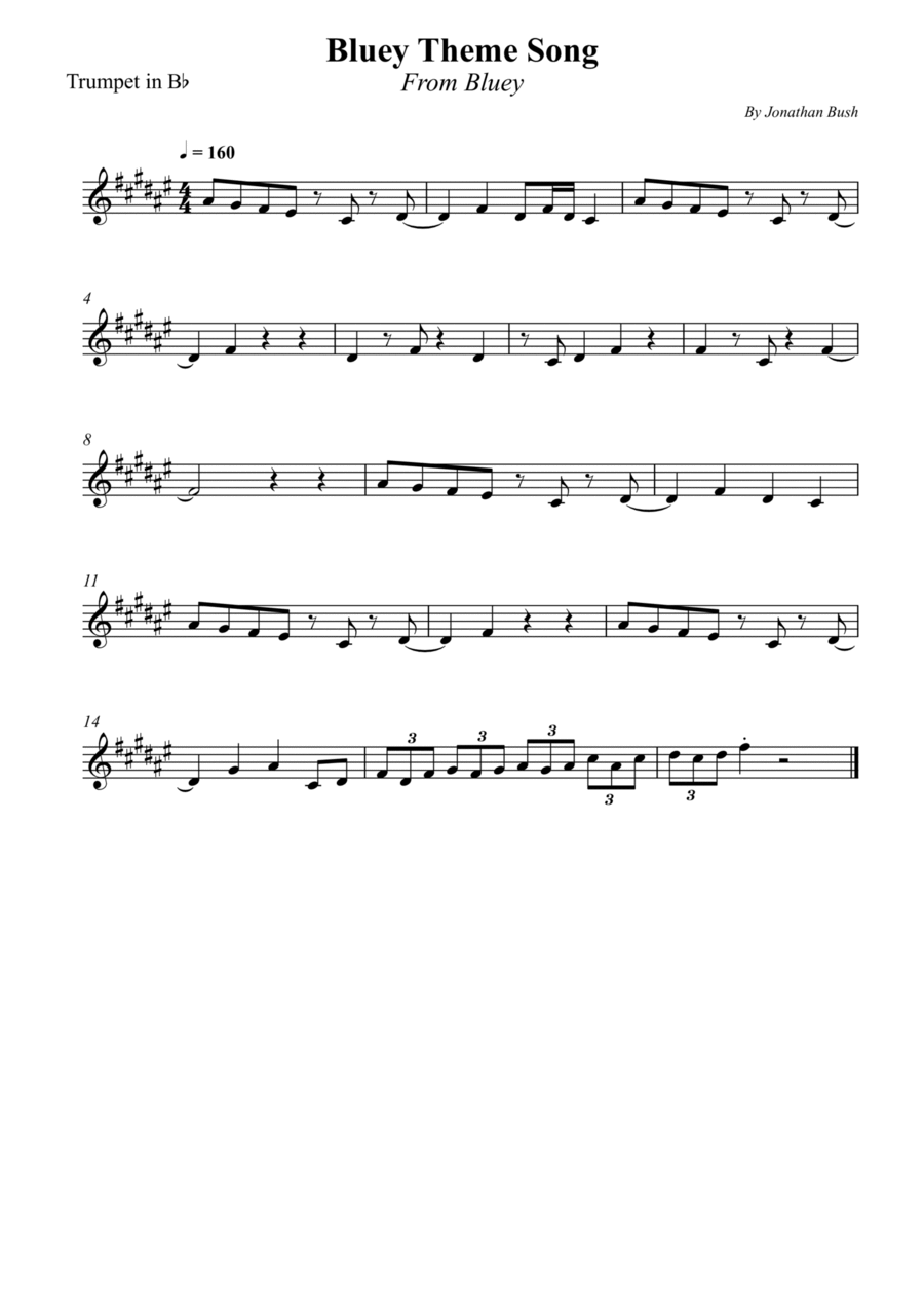 Bluey Theme Song B-Flat Trumpet scores gallery preview page 1